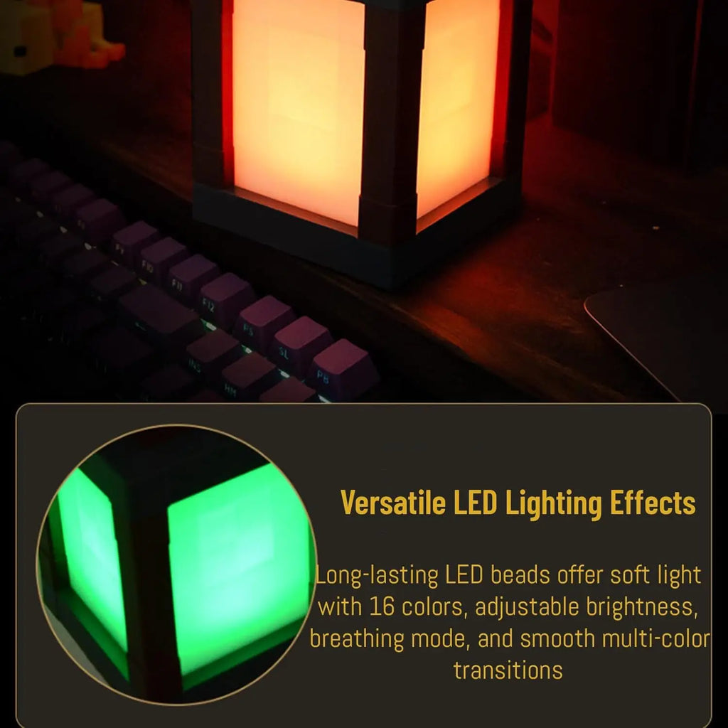 Pixelated Lantern LED Night Light 16-Color LED Wall Mood Night Light with Touch Switch & Remote Control, Rechargeable Table & W