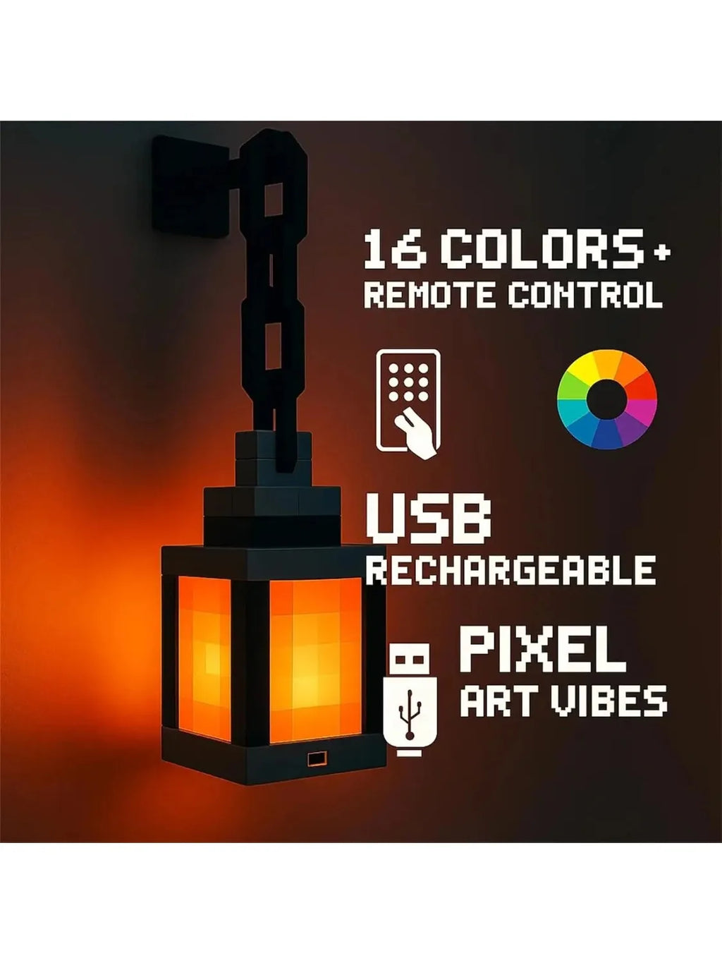 Pixelated Lantern LED Night Light 16-Color LED Wall Mood Night Light with Touch Switch & Remote Control, Rechargeable Table & W