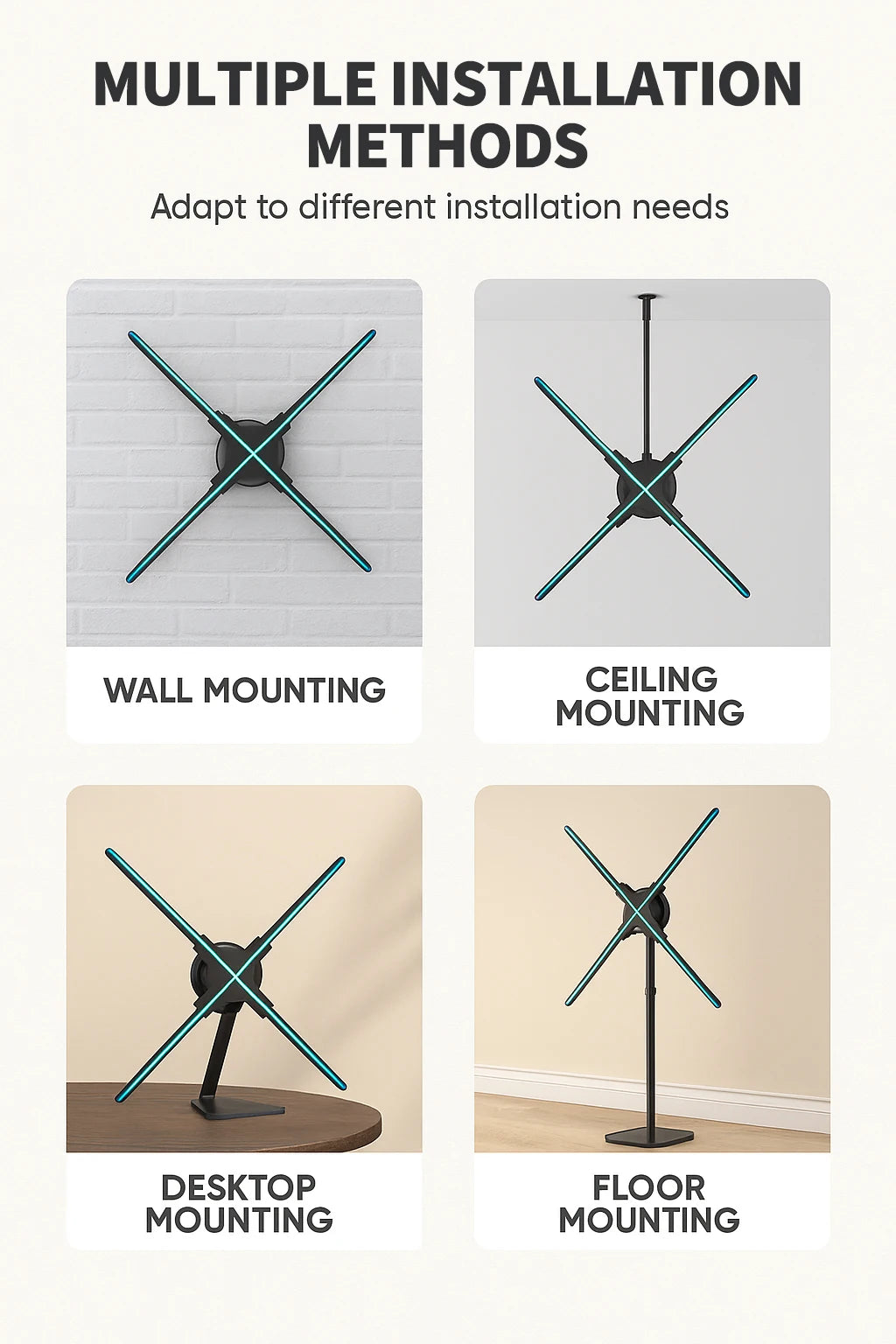 22 inch 3D Hologram Fan Display Advertising Projector LED Wall Mounted Digital Rotating Fan for Business Visual Promotion