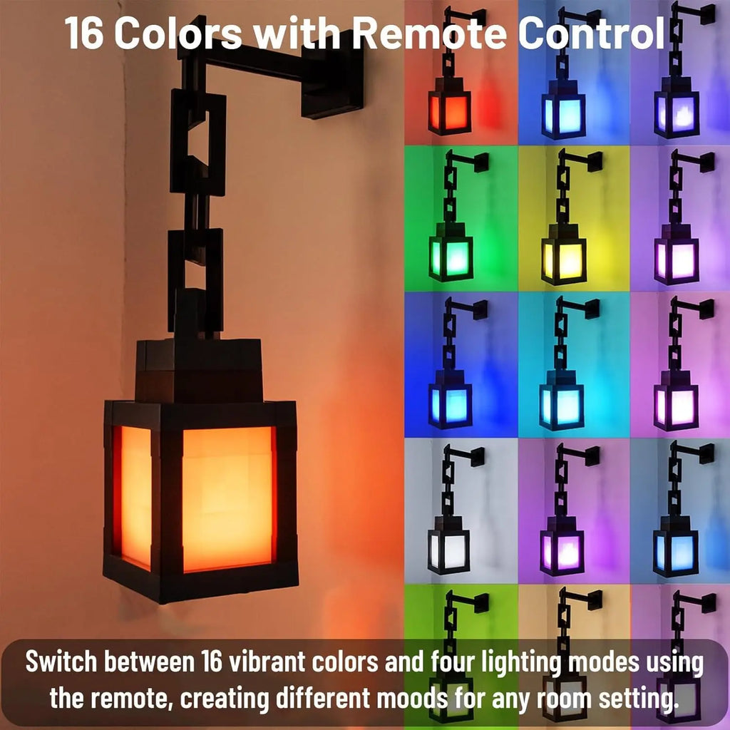 Pixelated Lantern LED Night Light 16-Color LED Wall Mood Night Light with Touch Switch & Remote Control, Rechargeable Table & W