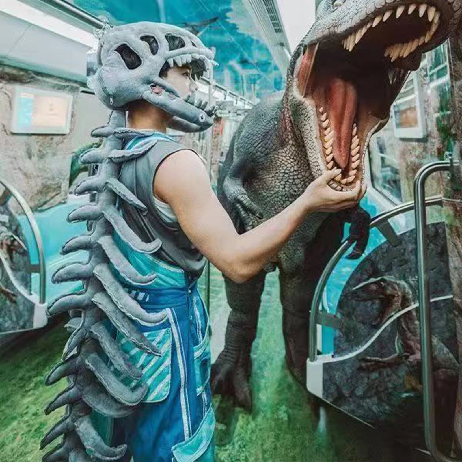 Realistic Dinosaur Skeleton Cosplay Set 90cm – Funny Plush Costume for Halloween & Gifts