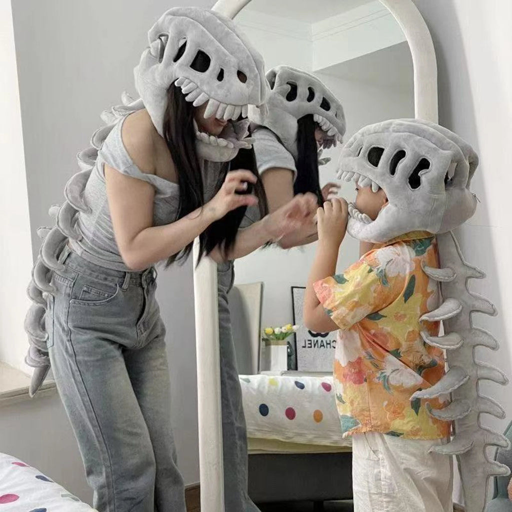Realistic Dinosaur Skeleton Cosplay Set 90cm – Funny Plush Costume for Halloween & Gifts