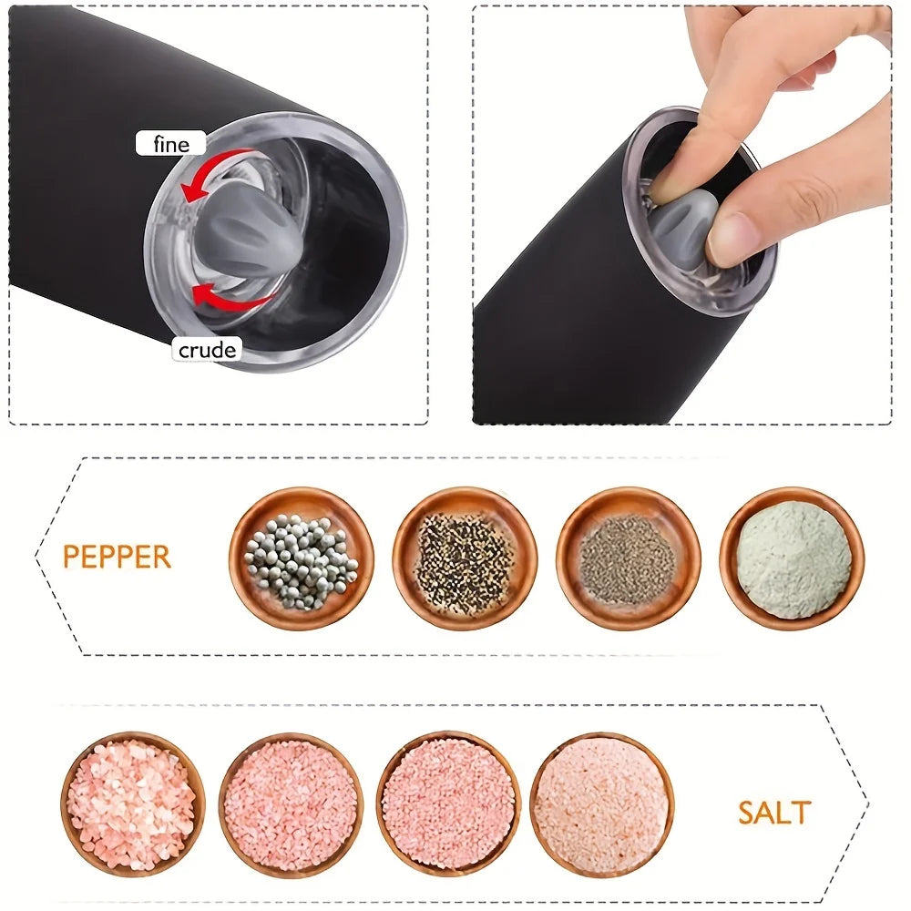 Pepper Grinder, Household Sea Salt Grinder, Electric Adjustable Spice Grinder, Reusable Pepper Crusher, Kitchen Gadget, Adjustable Coarseness, Battery-Powered Led Light, One-Handed Automatic Operation, Suitable for Any Occasi