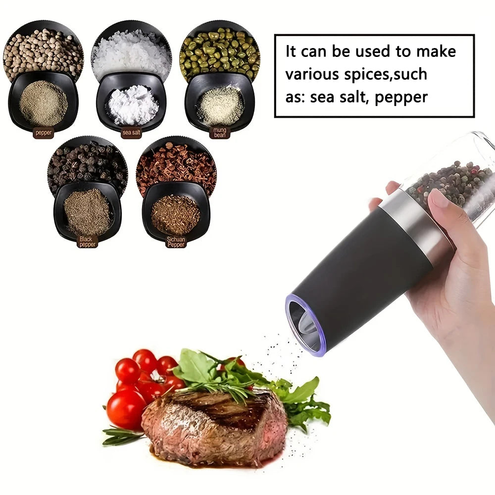Pepper Grinder, Household Sea Salt Grinder, Electric Adjustable Spice Grinder, Reusable Pepper Crusher, Kitchen Gadget, Adjustable Coarseness, Battery-Powered Led Light, One-Handed Automatic Operation, Suitable for Any Occasi